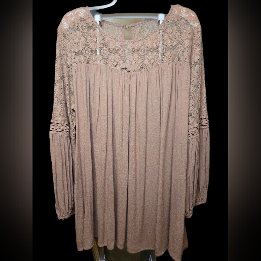 Umgee Taupe Lace Accent Tunic